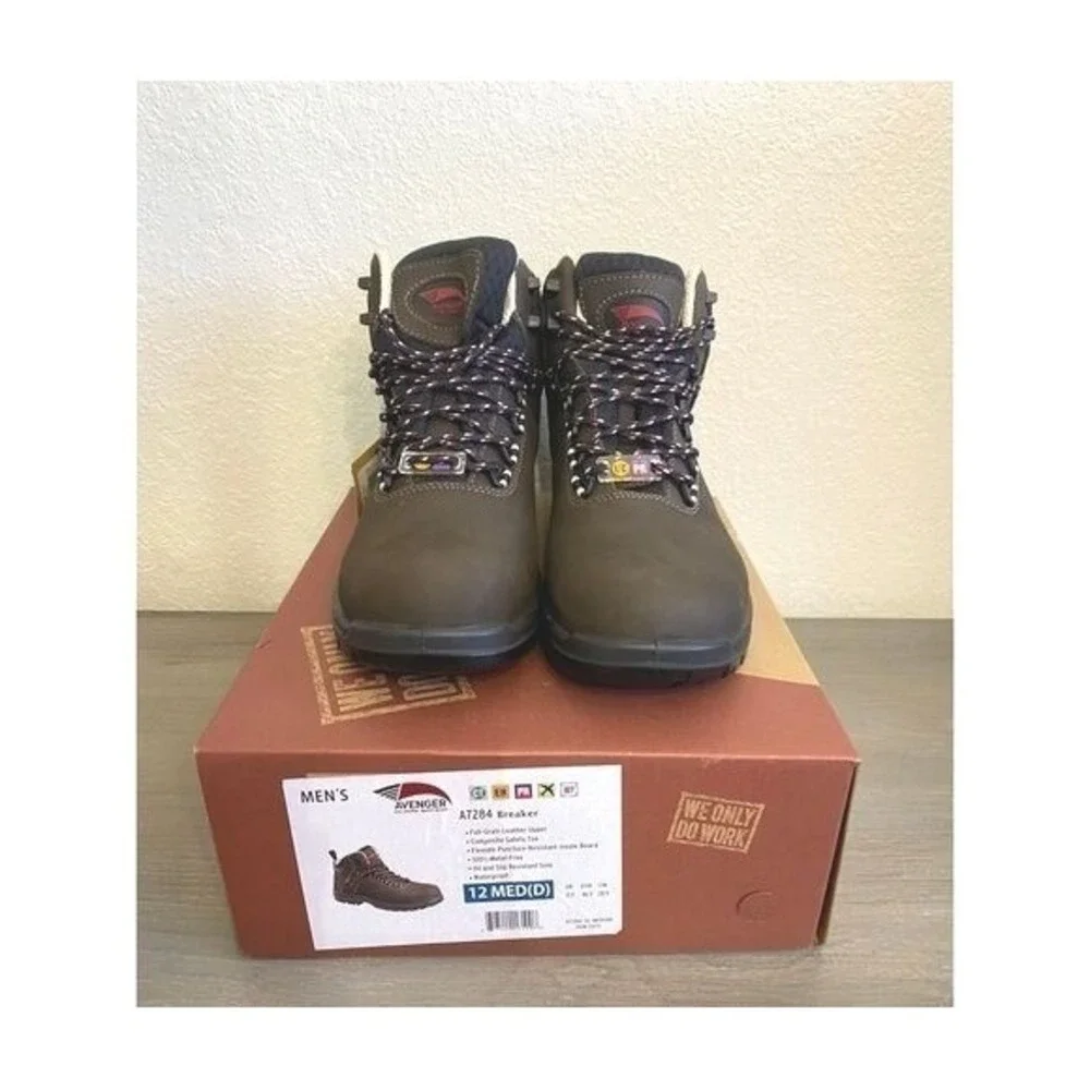Avenger Brown Leather Work Boots Waterproof Composite Toe A7284 Breaker Mens 12D